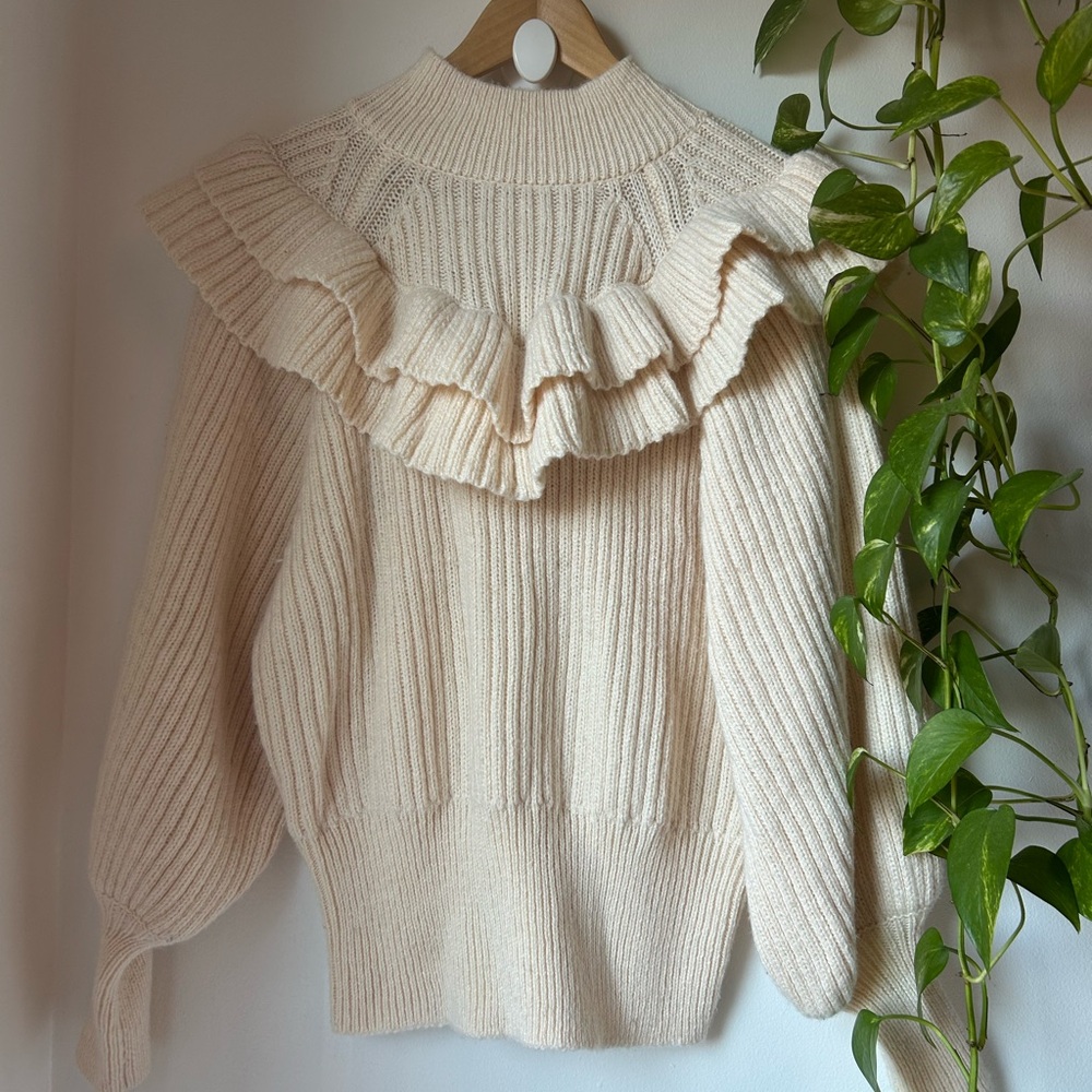 H&M Elegant Cream Ruffle Sweater